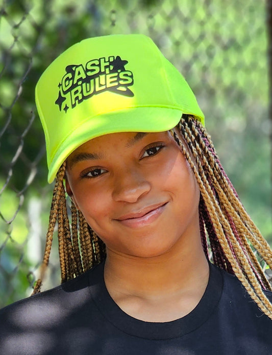 Fluorescent Yellow "Cash Rules" Trucker Hat
