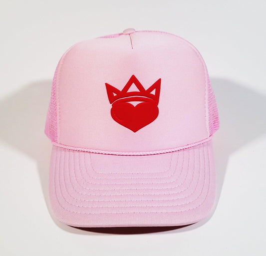 Light Pink & Red "King/Queen Of Hearts" Trucker Hat - Official Crown Store