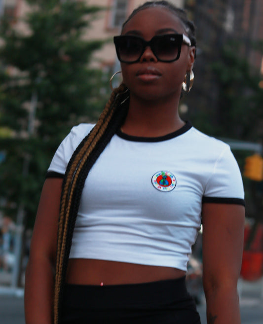 White & Black Women's "Cash Rules" Crop Tee