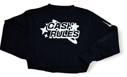 Women's Black Crop "CASH RULES" Sweater