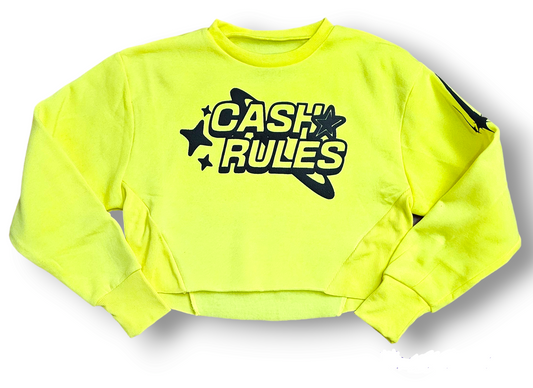 Women's Yellow Crop "CASH RULES" Sweater