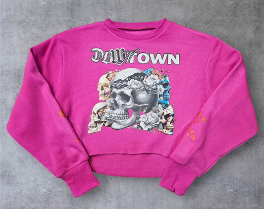 Women's Dark Pink Crop "Beautiful Minds" Downtown Sweater