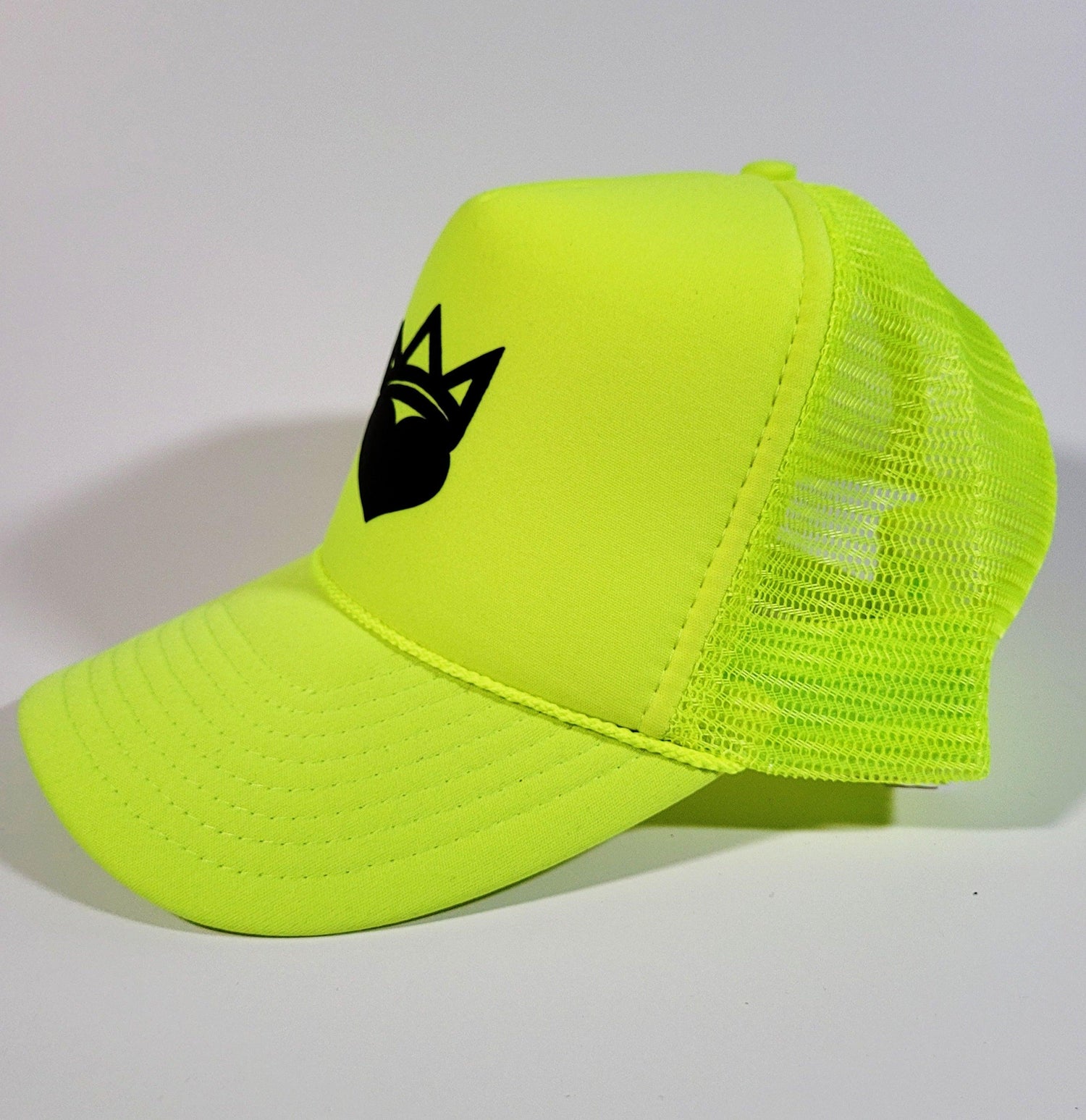 Fluorescent Yellow & Black "King/Queen Of Heart" Trucker Hat - Official Crown Store