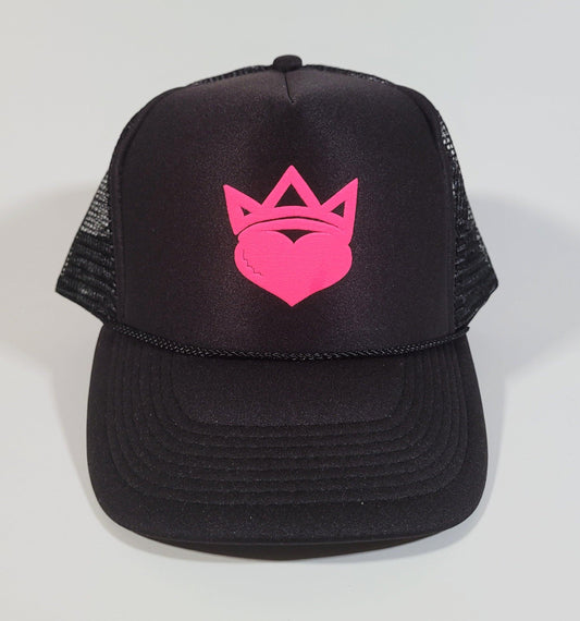 Black & Pink "King/Queen Of Hearts" Trucker Hat - Official Crown Store